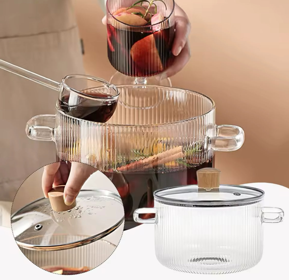 Durable Cooking Glass Pot With Lid, Dual Handles Glass Simmer Pot, Heat Resistant Transparent Cookware, Kitchen Cooking Tool Durable Cooking Glass Pot With Lid, Dual Handles Glass Simmer Pot, Heat Resistant Transparent Cookware, Kitchen Cooking Tool